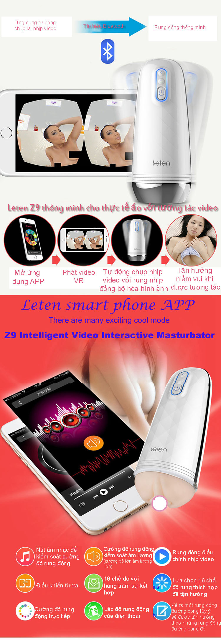 thông tin Cốc thủ dâm Leten Z9 điểu khiển qua mobile